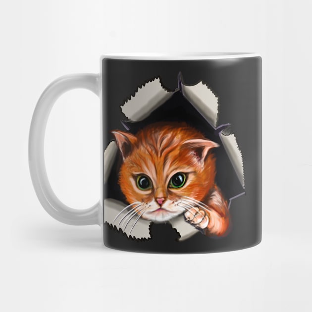 Cat peekaboo 2 - cute stowaway kitten playing peekaboo from a rip torn hole! For those who love Cute cats by Artonmytee